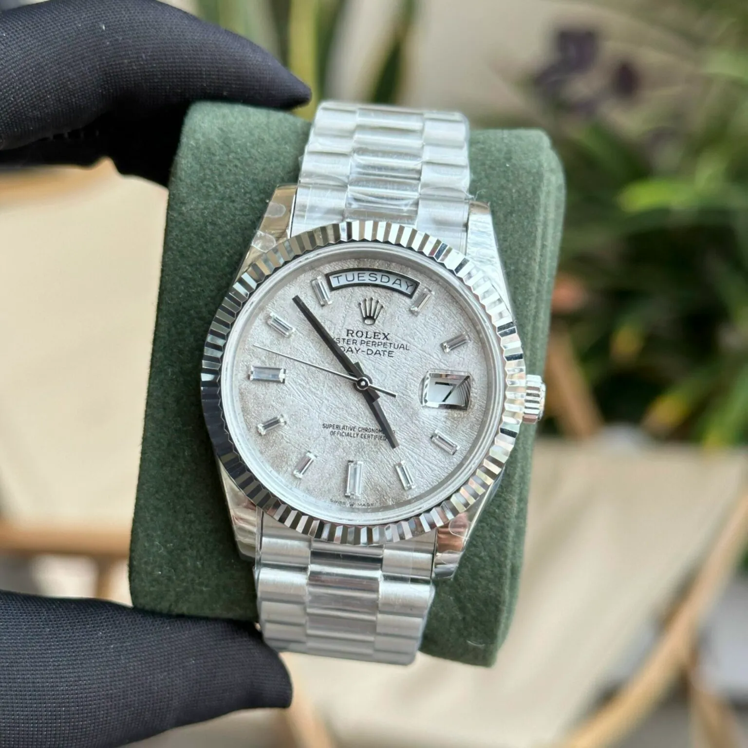 Day-Date Meteorit-Zifferblatt Geriffelt Lünette Presidential Armband
