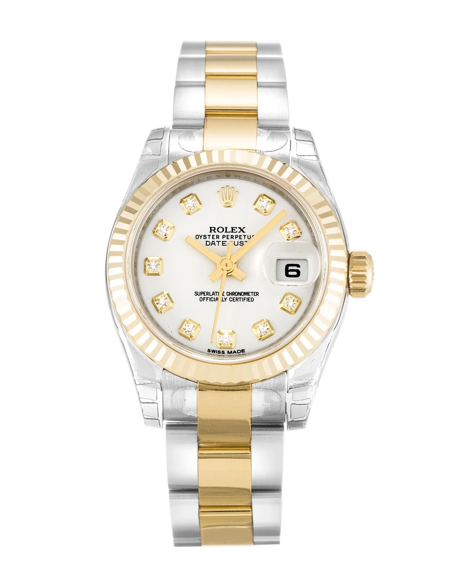 Lady-Datejust weißes Zifferblatt 179173 Perspektivansicht