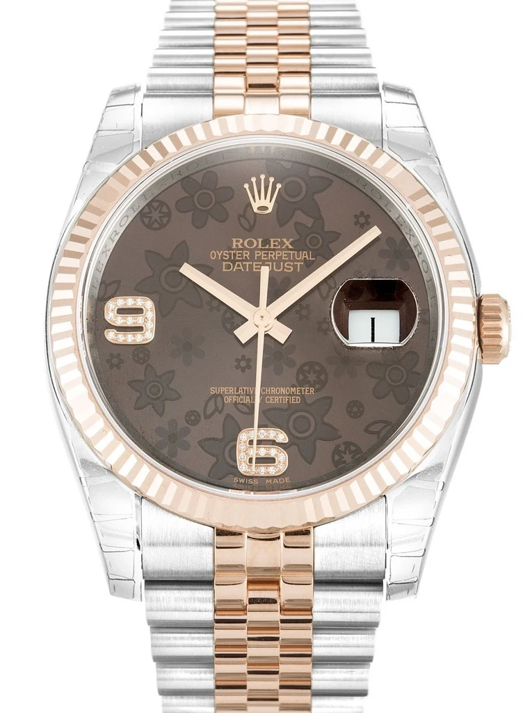 Datejust schokoladenbraunes Zifferblatt mit Blumenmuster 116231