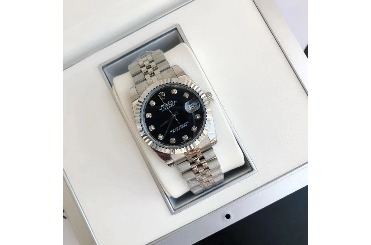 Datejust Edelstahl/Edelstahl Jubilee Schwarz/Zifferblatt Nahaufnahme