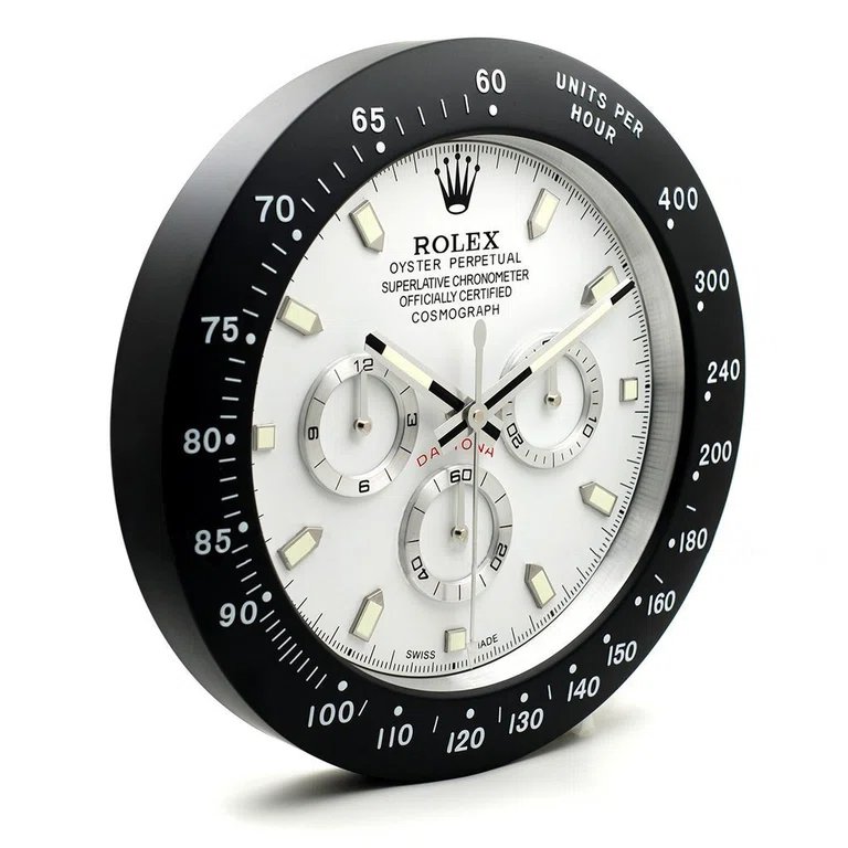 Wanduhr – DAYTONA weißes Zifferblatt Schwarz Lünette
