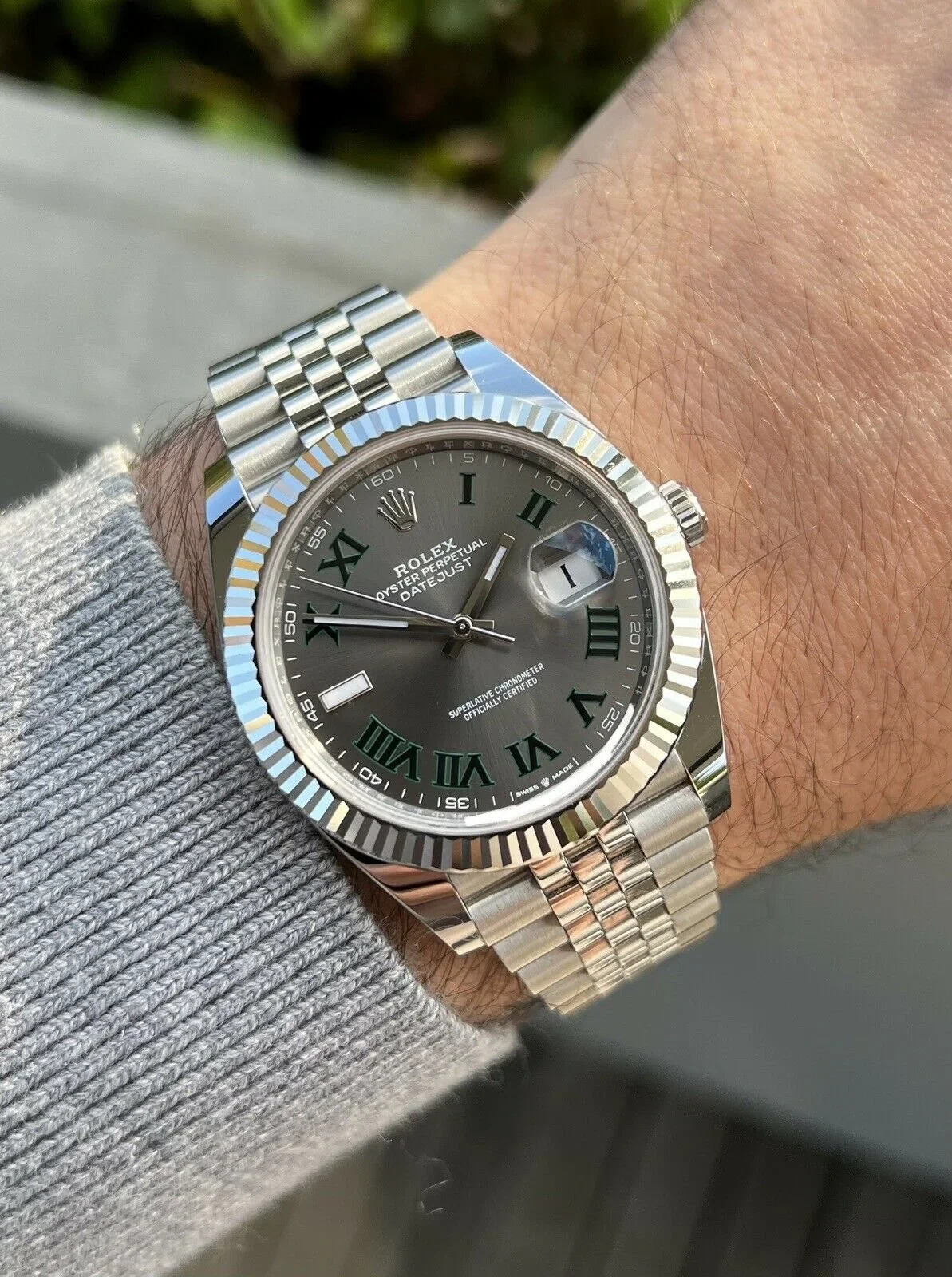 Superclone Datejust rhodiumfarbenes Zifferblatt 126334 "Wimbledon" Geriffelt / Jubilee Produktdetail