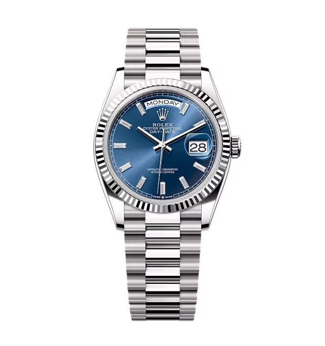 Rolex Day-Date leuchtendblaues Zifferblatt mit Diamantbesatz 128239-0069 36 mm – Superclone