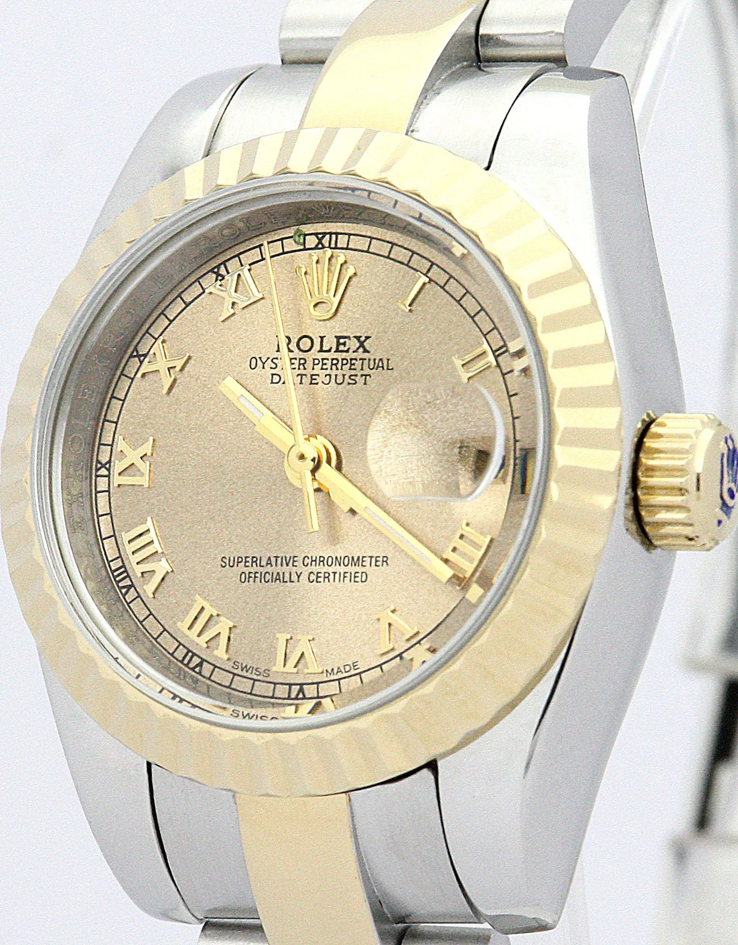Lady-Datejust gelbgoldfarbenes Zifferblatt 179163 Perspektivansicht