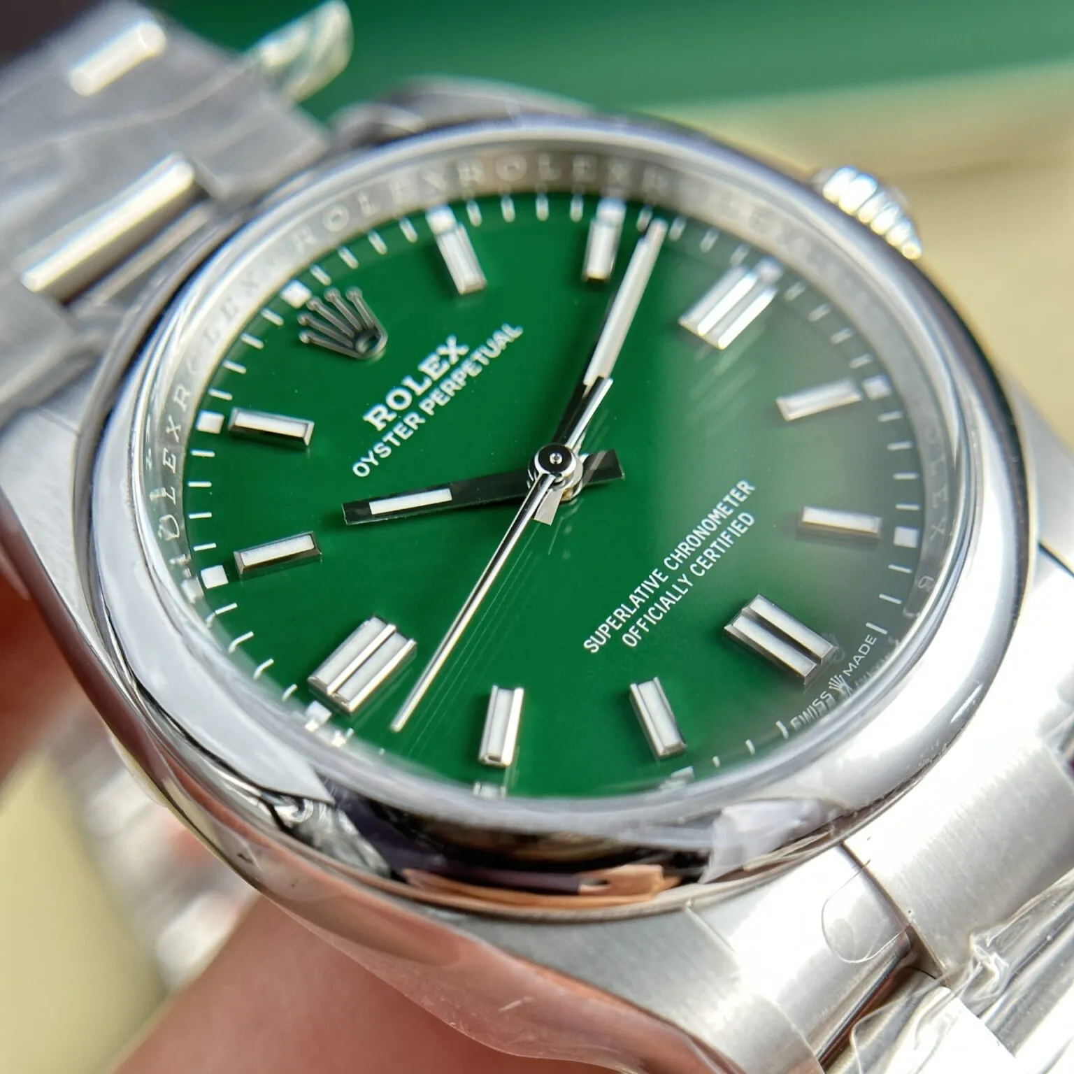 Oyster Perpetual grünes Zifferblatt Oyster Armband