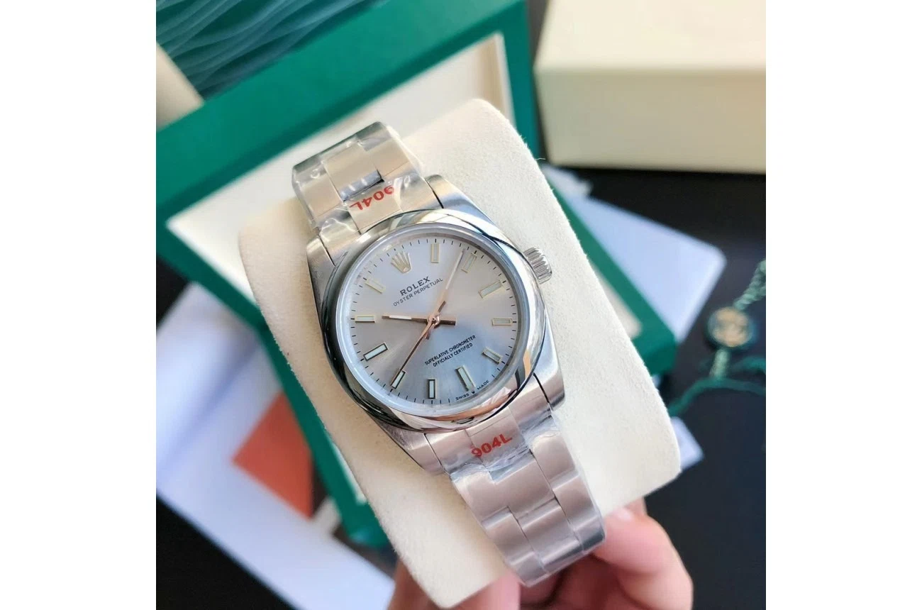 Oyster Perpetual Edelstahl/Edelstahl Silber/Stabindizes Perspektivansicht