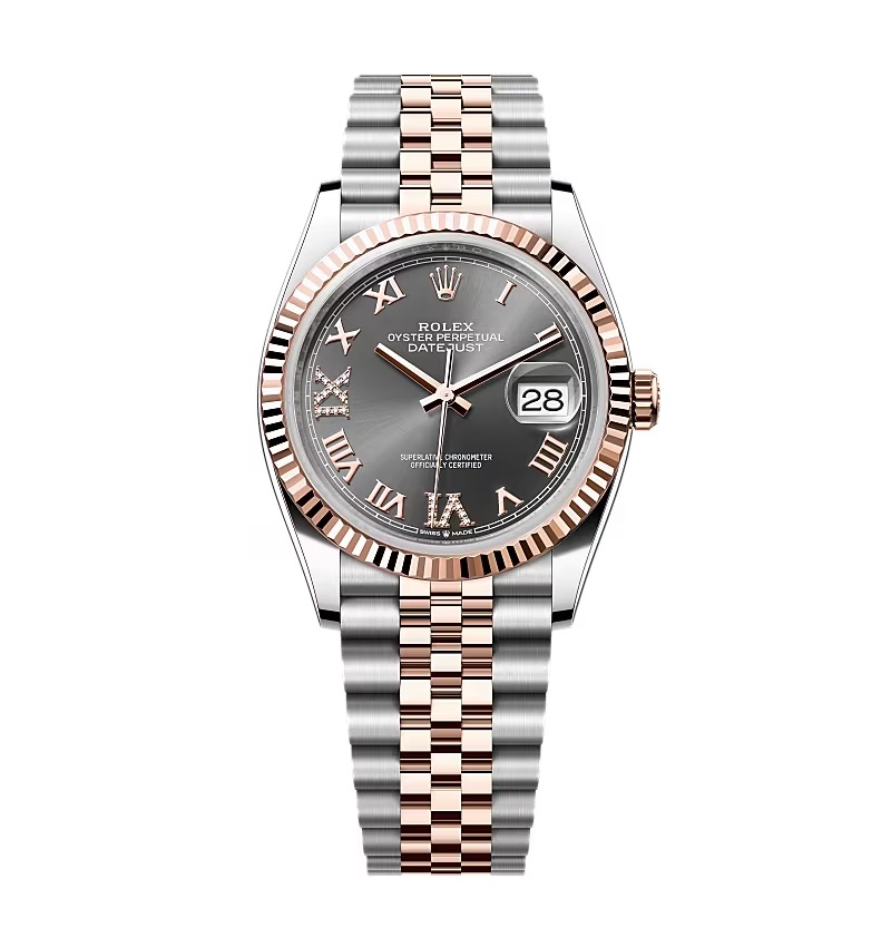 Rolex Datejust schiefergraues Zifferblatt mit römischen Indizes und Diamantbesatz 126231-0023 36 mm