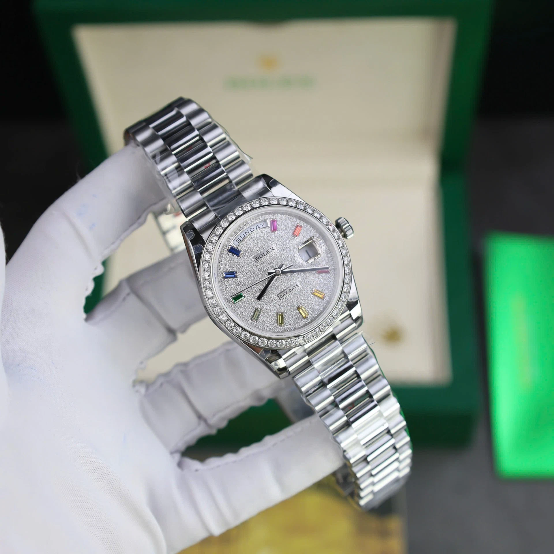 Rolex Day-Date mit Diamantbesatz-Pavé Zifferblatt 128349rbr-0006 36 mm – Superclone – Bild 3