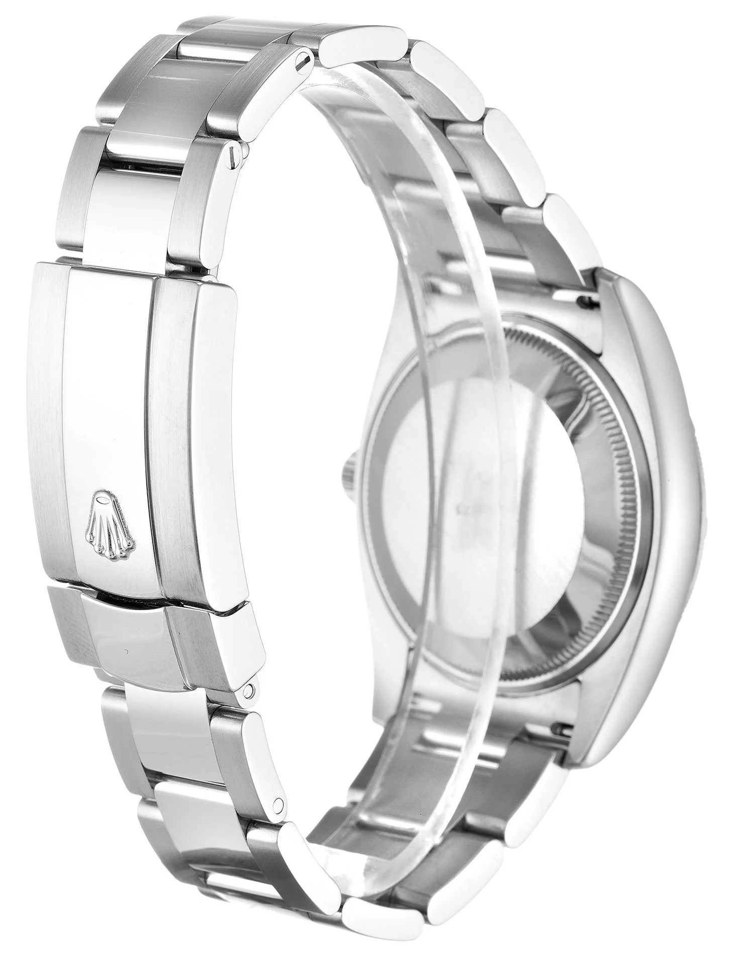 Oyster Perpetual Date silberfarbenes Zifferblatt 115210 Schrägansicht