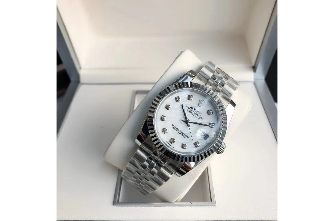 Datejust Edelstahl/Edelstahl Jubilee Weiß/Zifferblatt Nahaufnahme