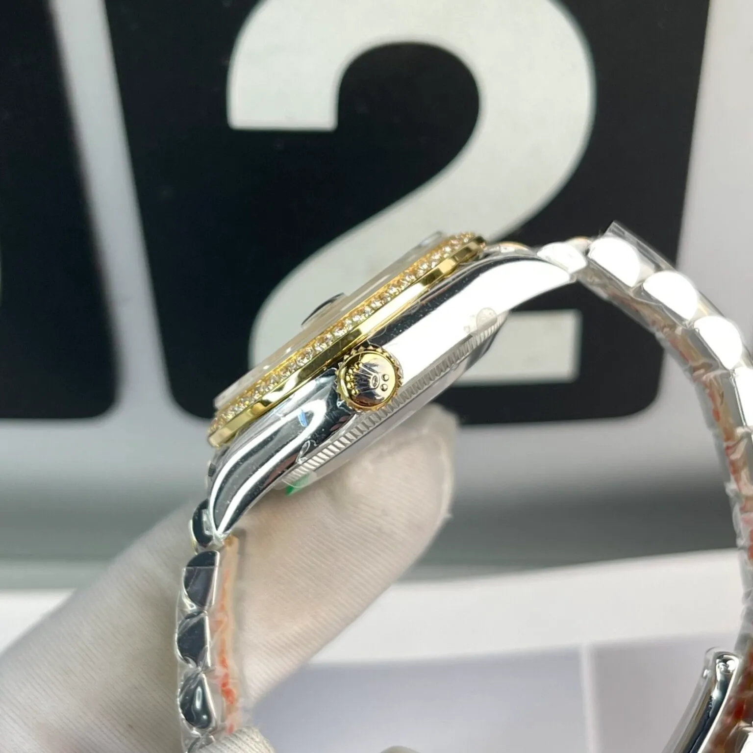 Datejust champagnerfarbenes Zifferblatt mit Diamantbesatz Lünette