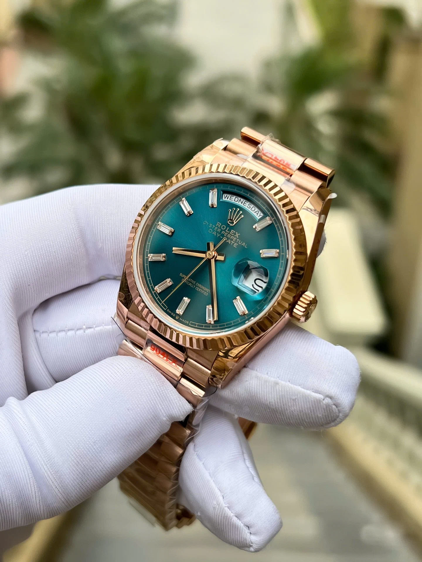 Rolex Day-Date Blaugrün Zifferblatt mit Diamantbesatz 128235-0085 36 mm – Superclone – Bild 7