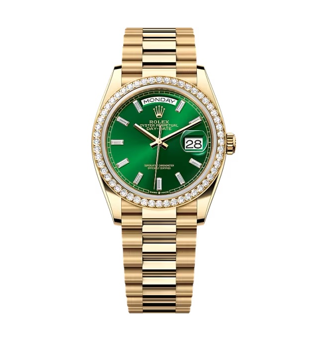 Rolex Day-Date Leuchtendgrün Zifferblatt mit Diamantbesatz 128348rbr-0078 36 mm – Superclone