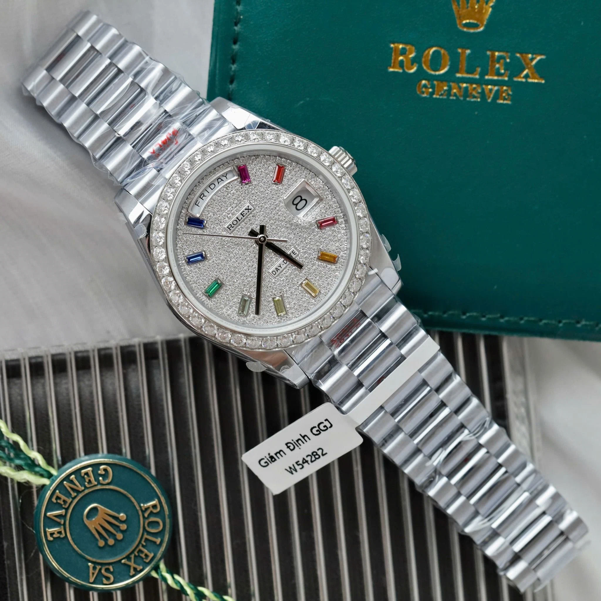 Day Date Zifferblatt mit Diamantbesatz mit Diamantbesatz Lünette Presidential Armband