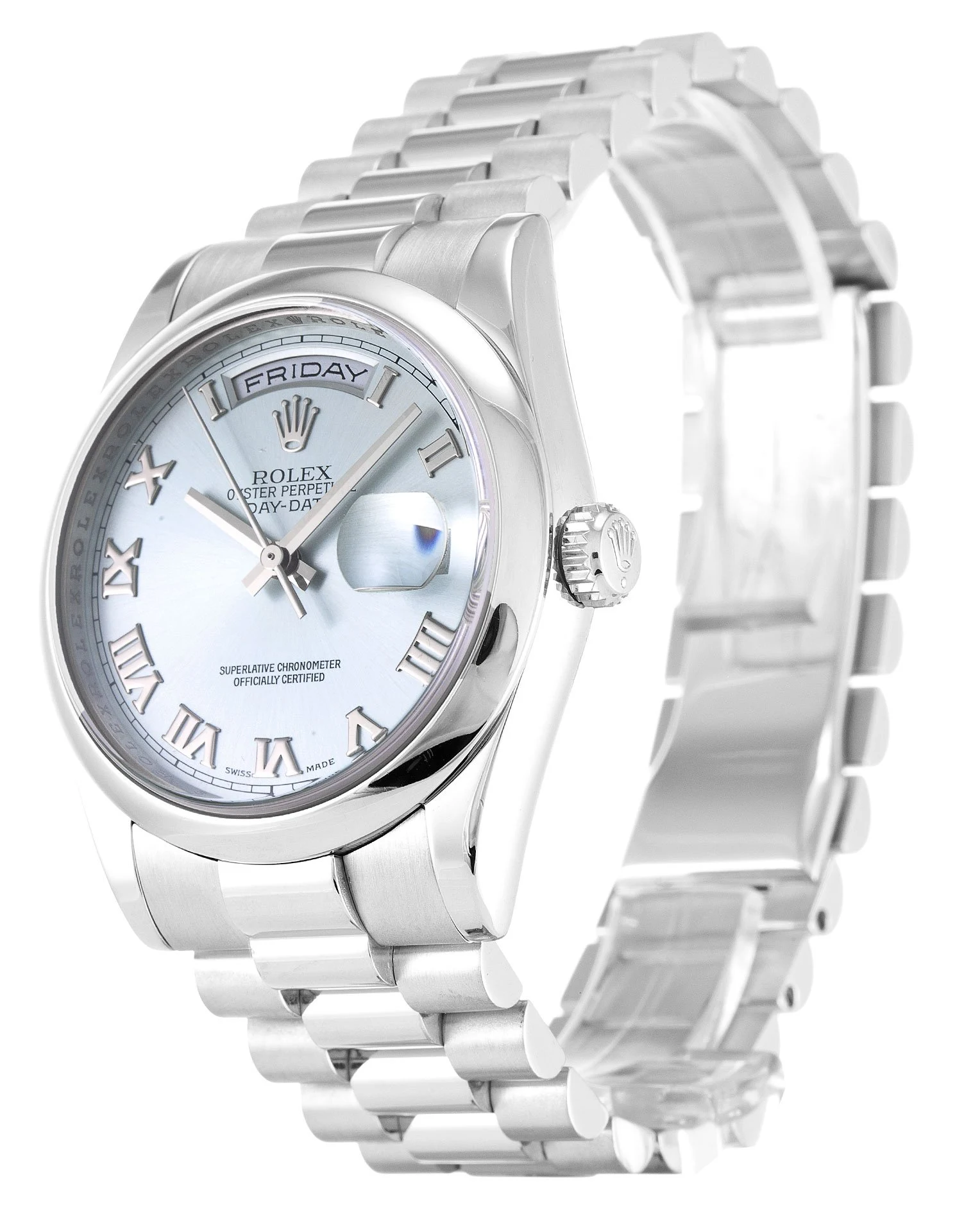 Day-Date blaues Zifferblatt 118206 Perspektivansicht