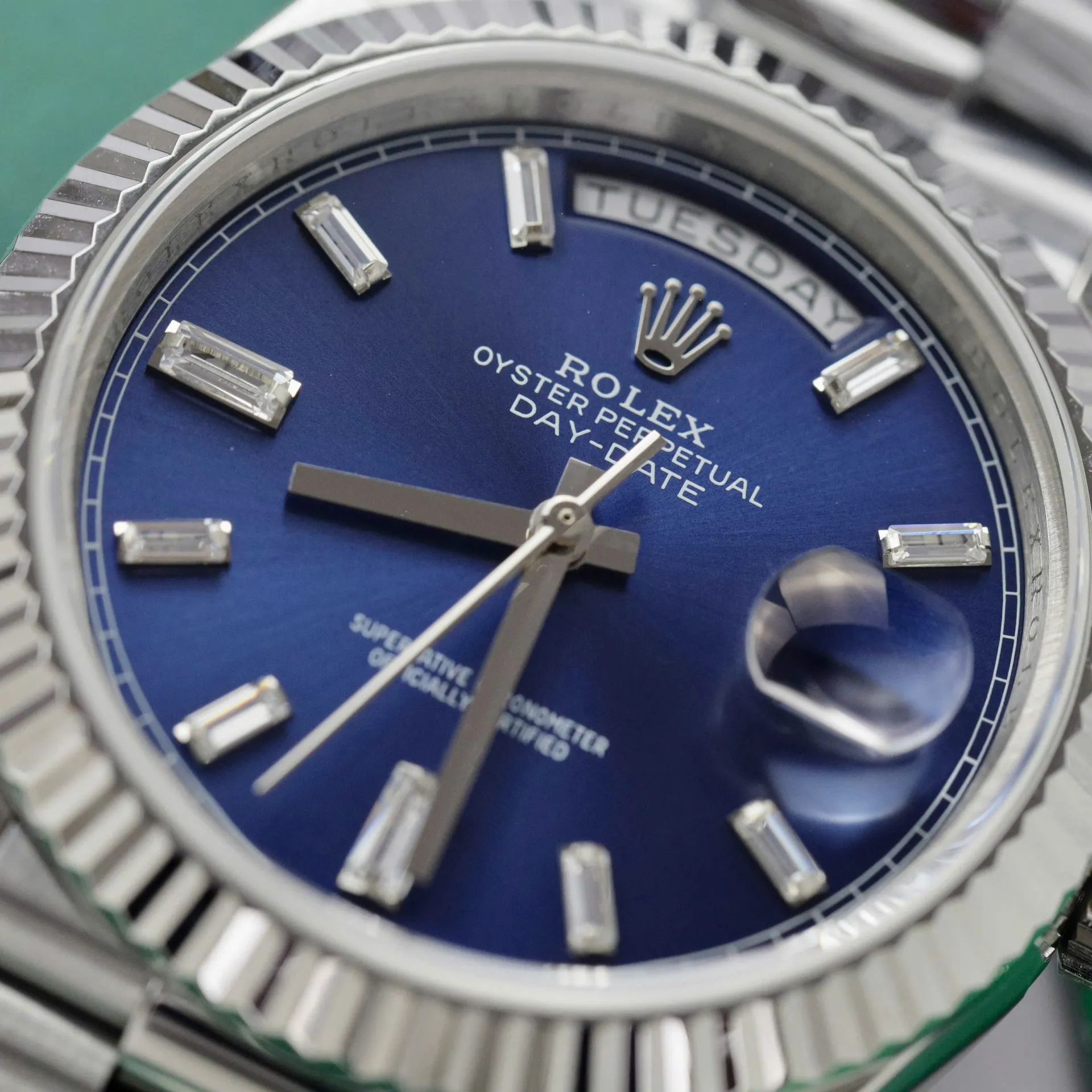 Day-Date Blau Geriffelt Lünette Presidential Armband