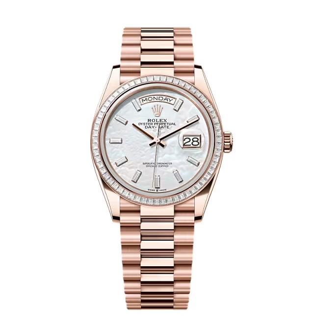 Rolex Day-Date Weißes Perlmutt Zifferblatt mit Diamantbesatz 128395tbr-0026 36 mm – Superclone