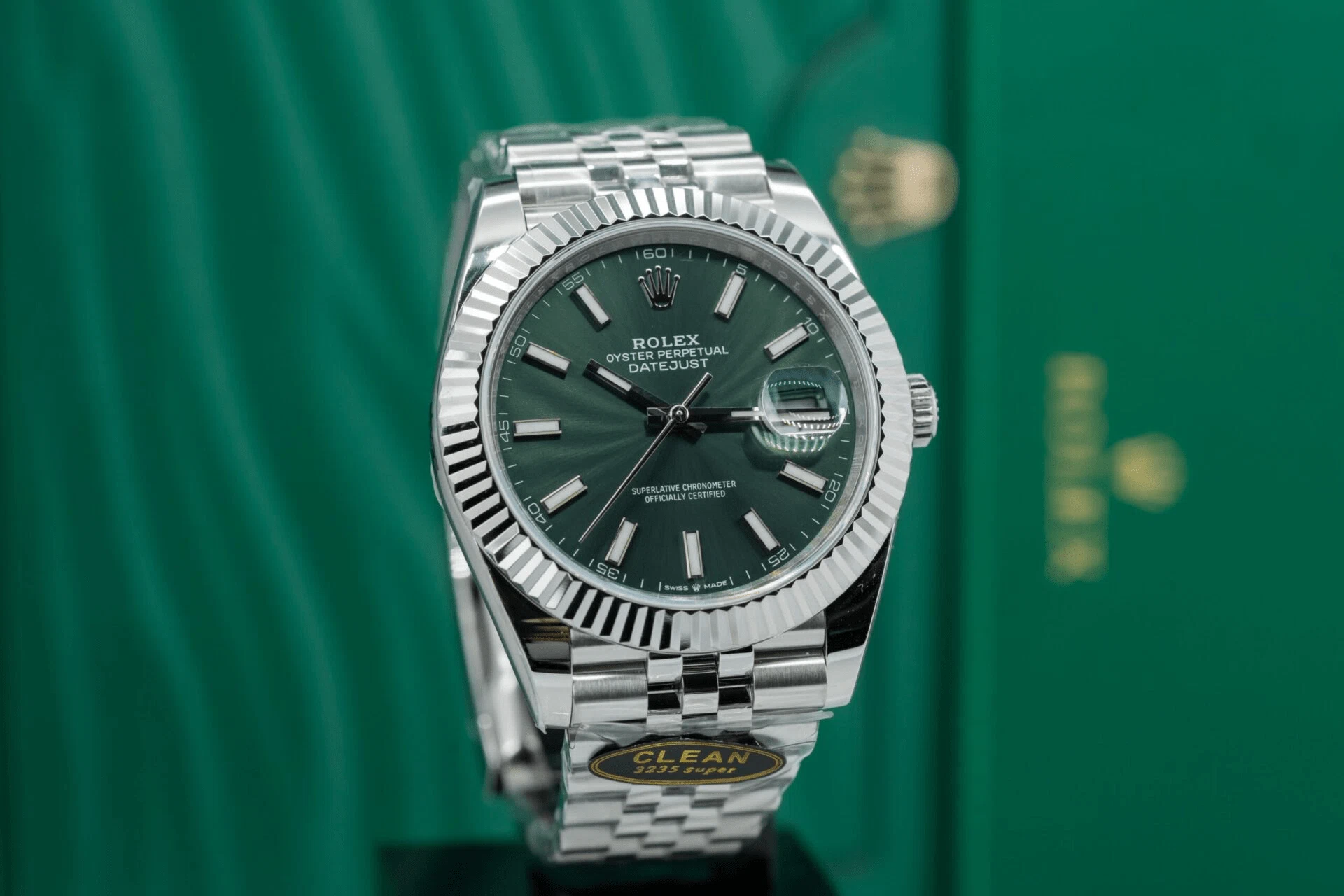 Datejust mintgrünes Zifferblatt Geriffelt Lünette Jubilee Armband