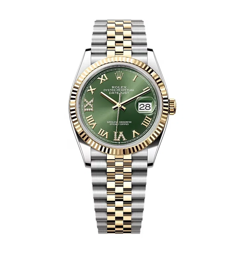 Rolex Datejust olivgrünes Zifferblatt mit römischen Indizes und Diamantbesatz 126233-0025 36 mm