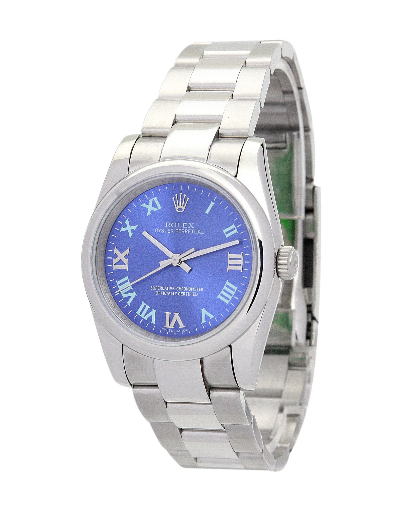 Oyster Perpetual Lady blaues Zifferblatt 177200 Perspektivansicht