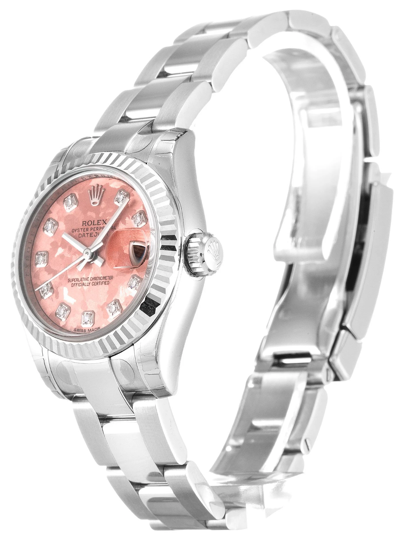 Lady-Datejust Goldstaubeffekt - rosafarbenes Zifferblatt 179174 Perspektivansicht