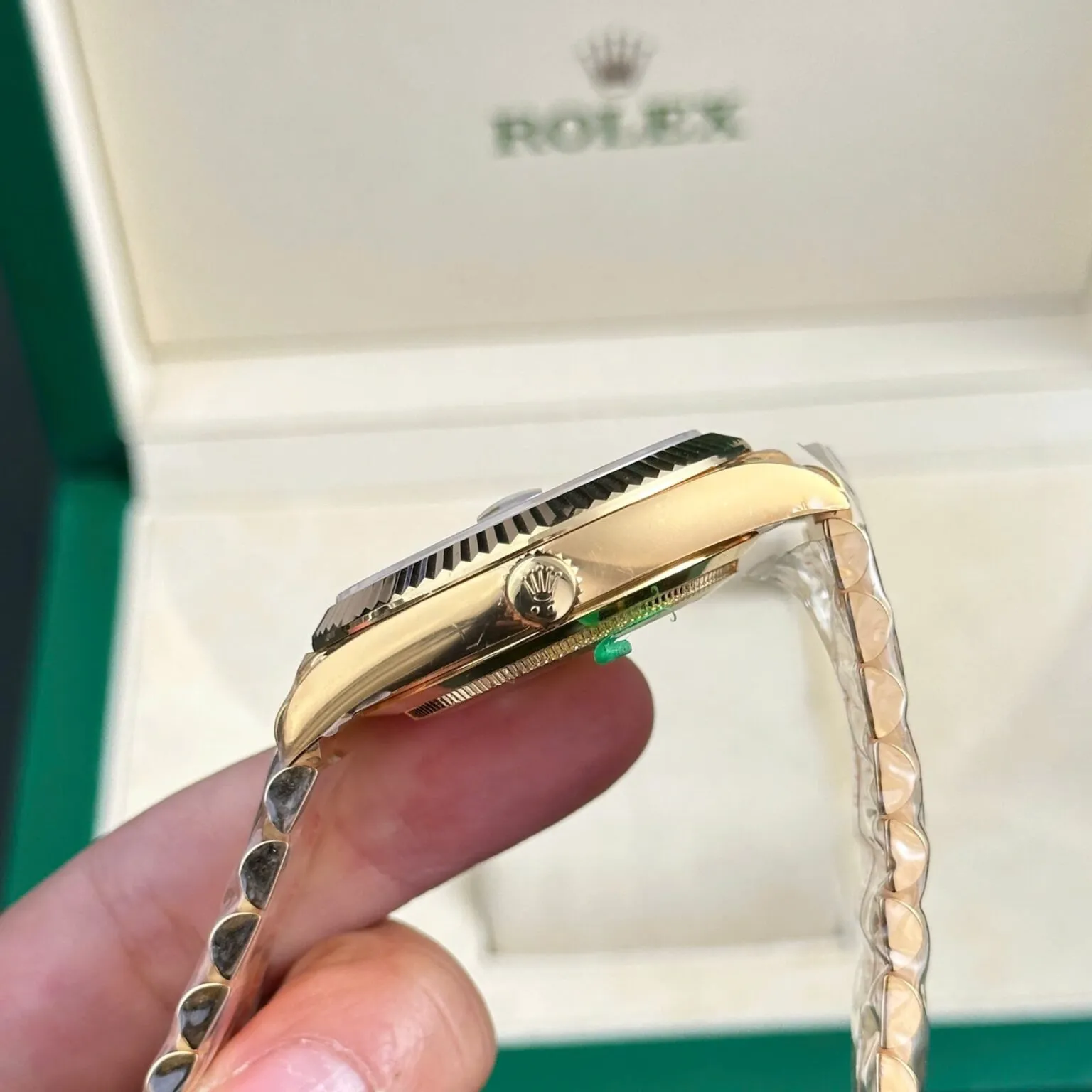 Day-Date champagnerfarbenes Zifferblatt Geriffelt Lünette Gold Presidential Armband