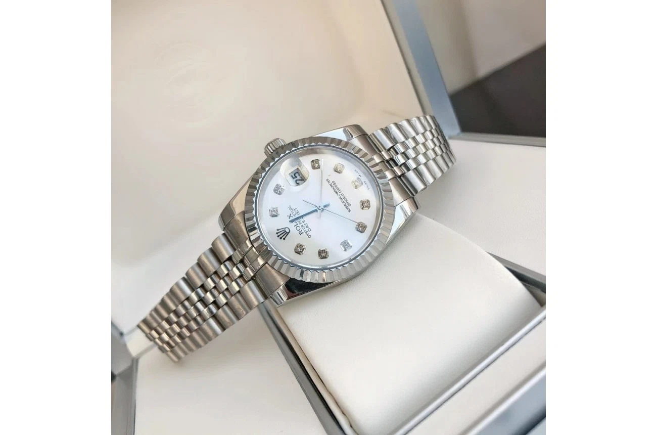 Datejust Edelstahl/Edelstahl Jubilee Silber/Diamantindizes Designdetail