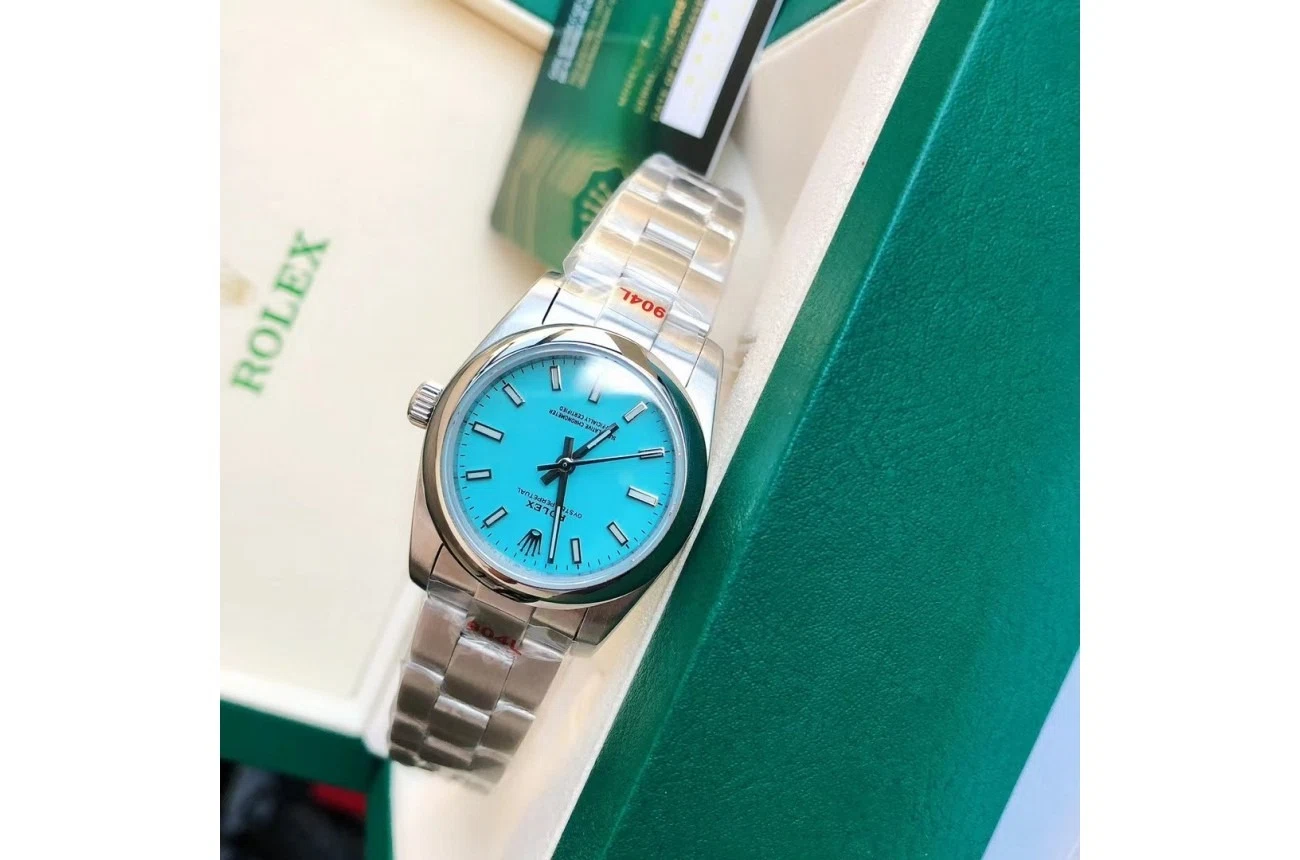 Oyster Perpetual Edelstahl/Edelstahl Tiffany Blau/Stabindizes Detailansicht