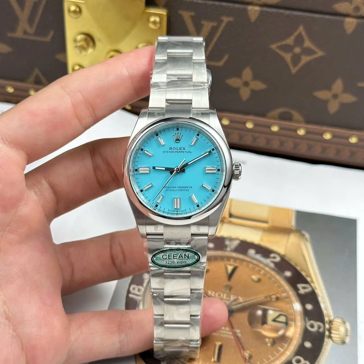 Oyster Perpetual tiffanyblaues Zifferblatt Smooth Lünette Oyster Armband