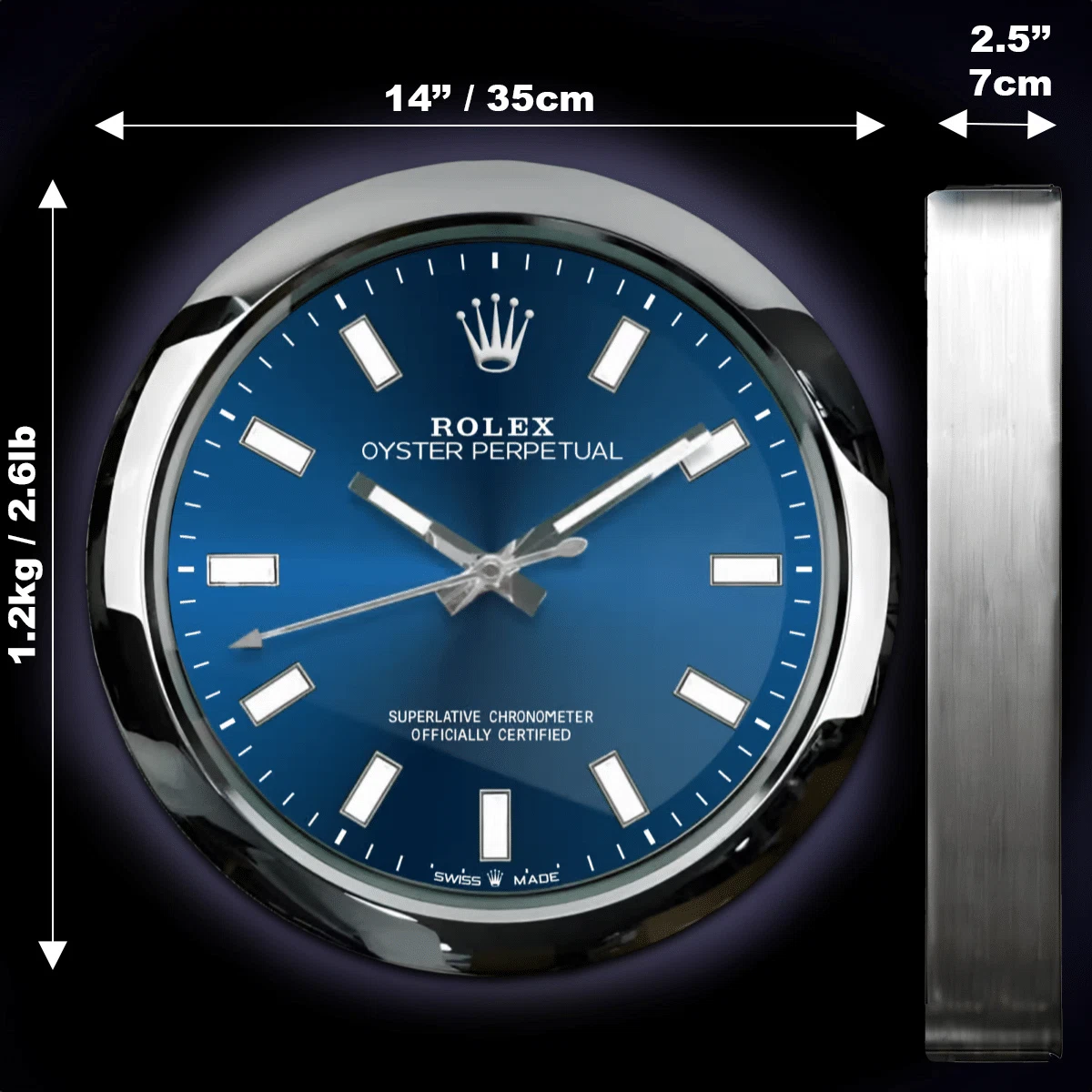 Wanduhr – OYSTER PERPETUAL Blau Schrägansicht