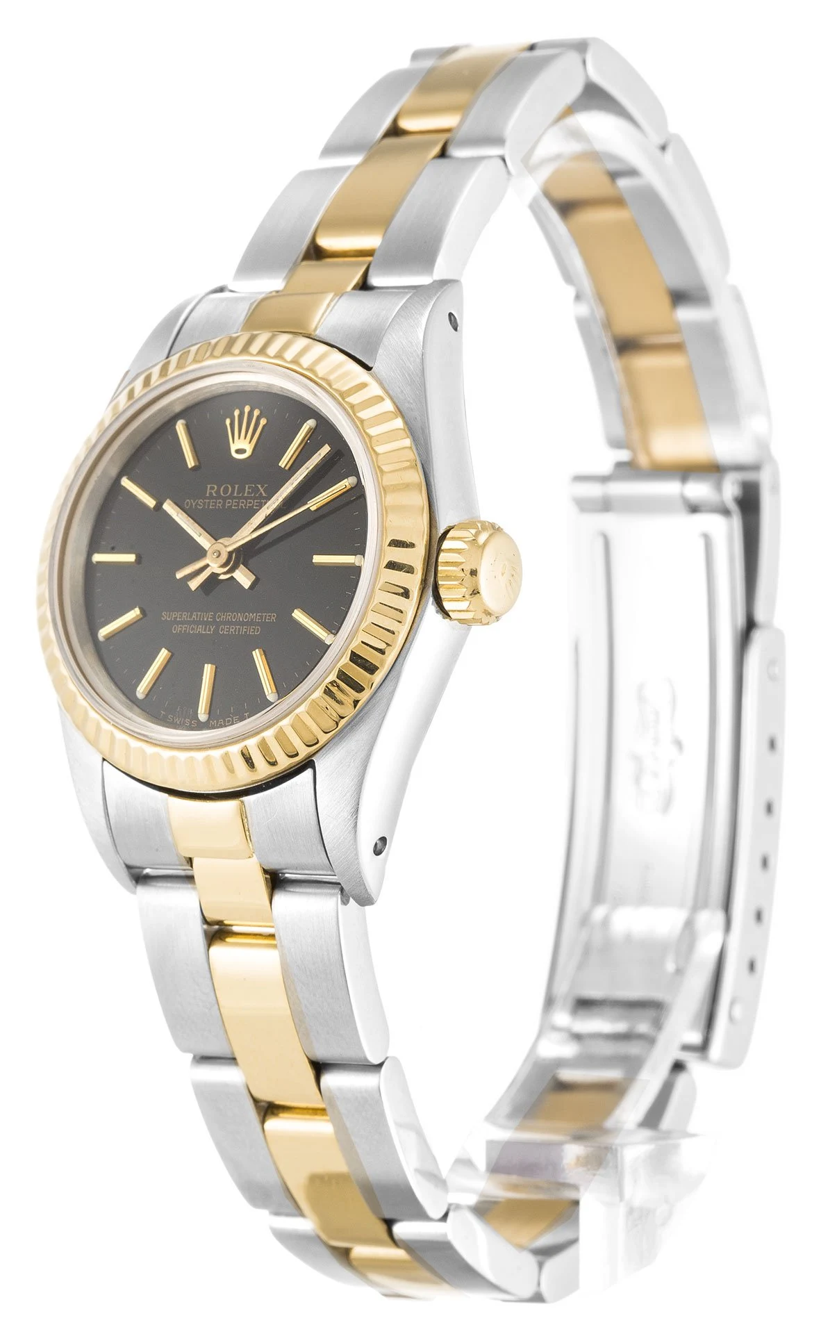 Oyster Perpetual Lady silberfarbenes Zifferblatt 176210 Perspektivansicht