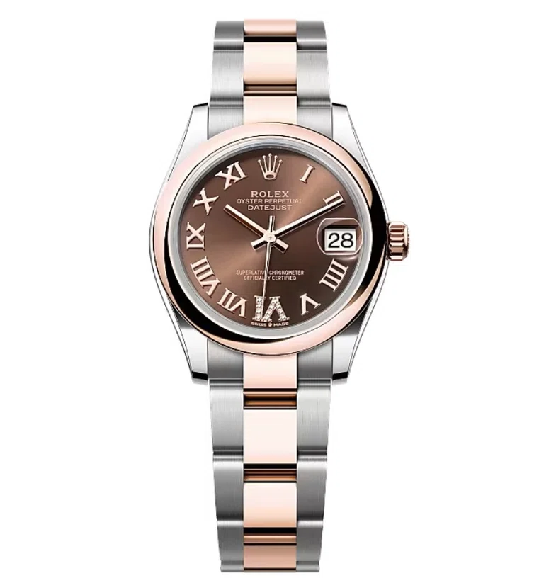 Rolex Datejust schokoladenbraunes Zifferblatt mit römischen Indizes und Diamantbesatz 278241-0003 31 mm