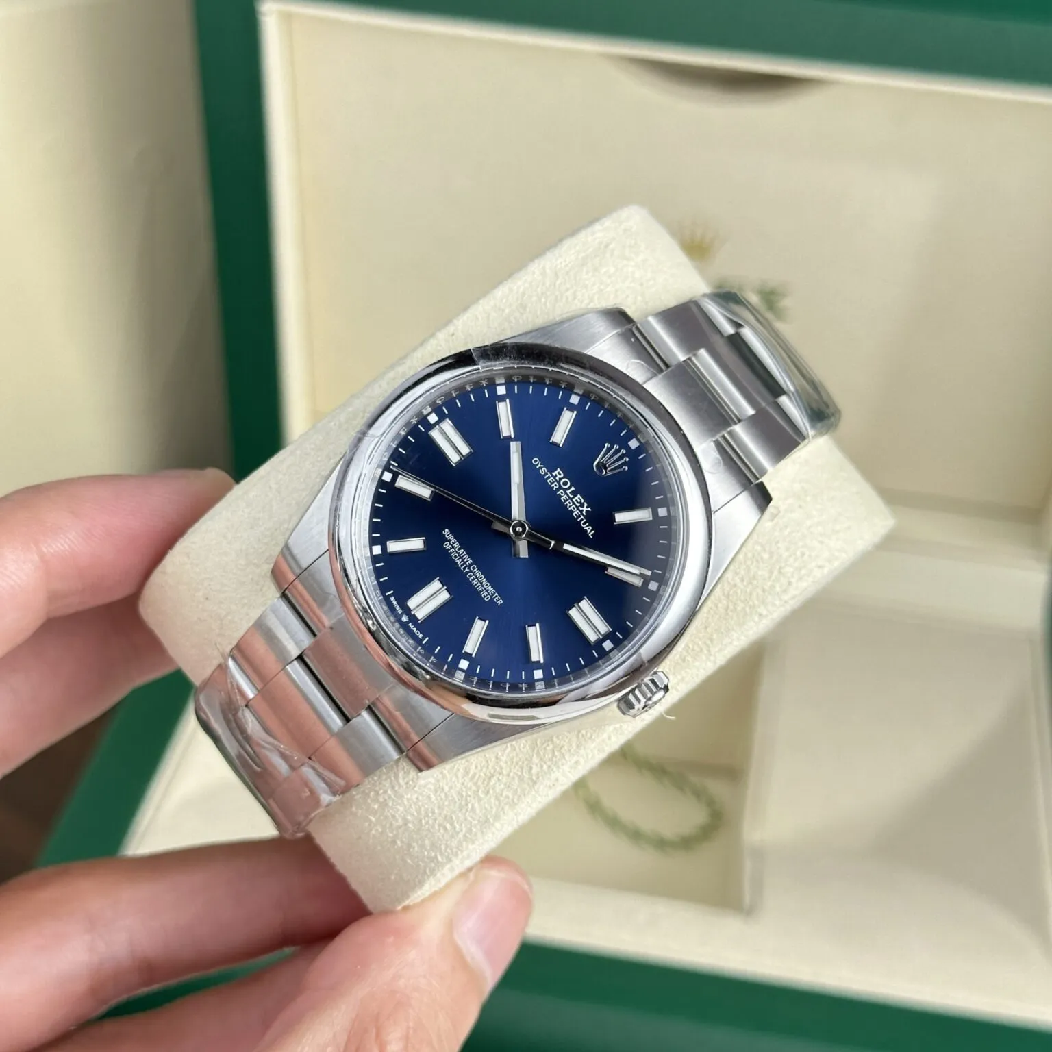 Oyster Perpetual blaues Zifferblatt Oyster Armband