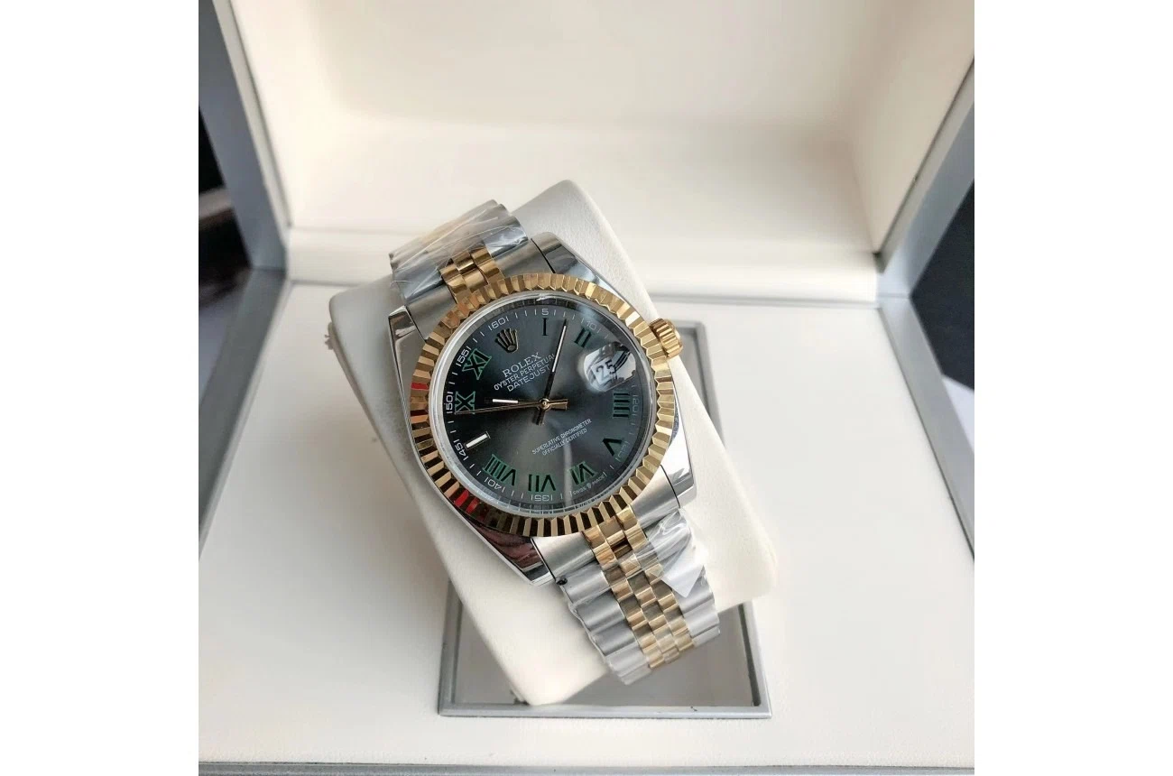 Datejust Roségold/Edelstahl Jubilee Grau/Römische Indizes Schrägansicht