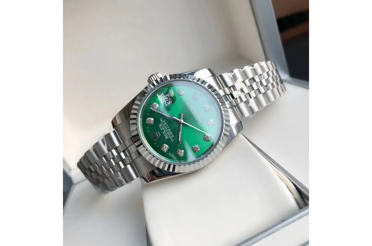 Datejust Edelstahl/Edelstahl Jubilee Grün/Diamantindizes Profilansicht