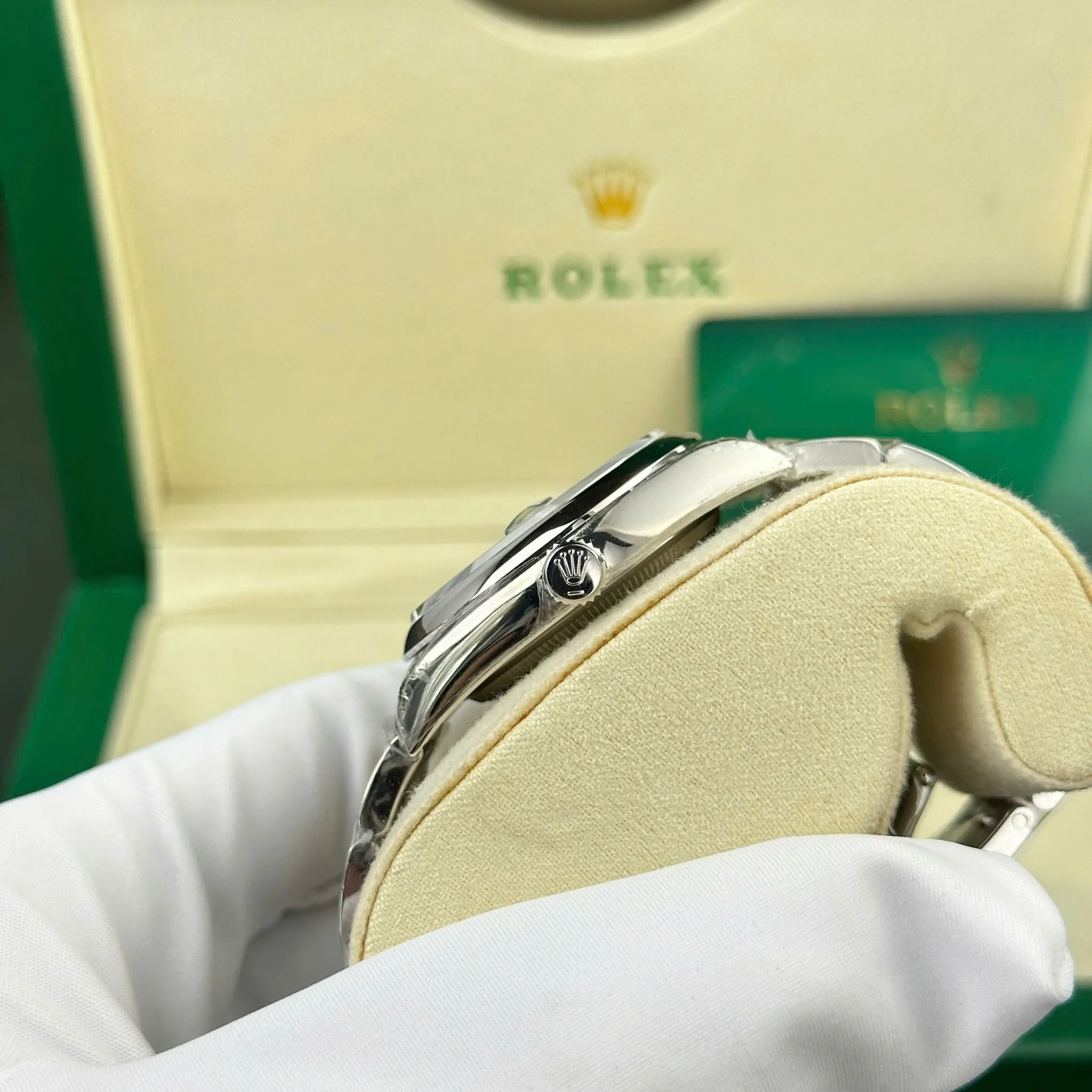 Datejust Wimbledon rhodiumfarbenes Zifferblatt Smooth Lünette Oyster Armband