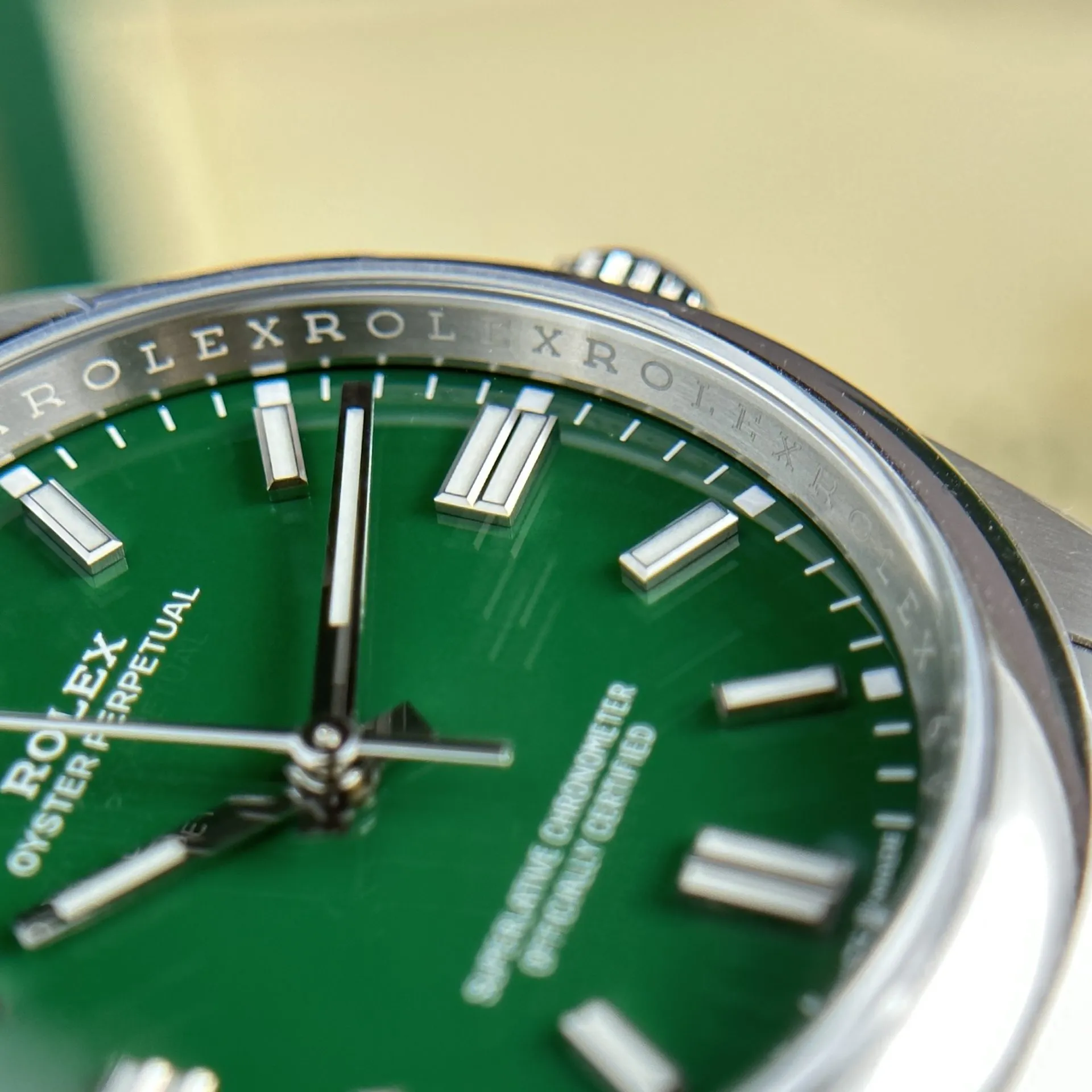Oyster Perpetual grünes Zifferblatt Oyster Armband