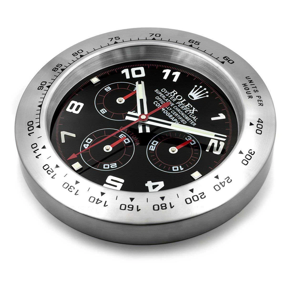 Wanduhr – DAYTONA Schwarz/Silber Schrägansicht