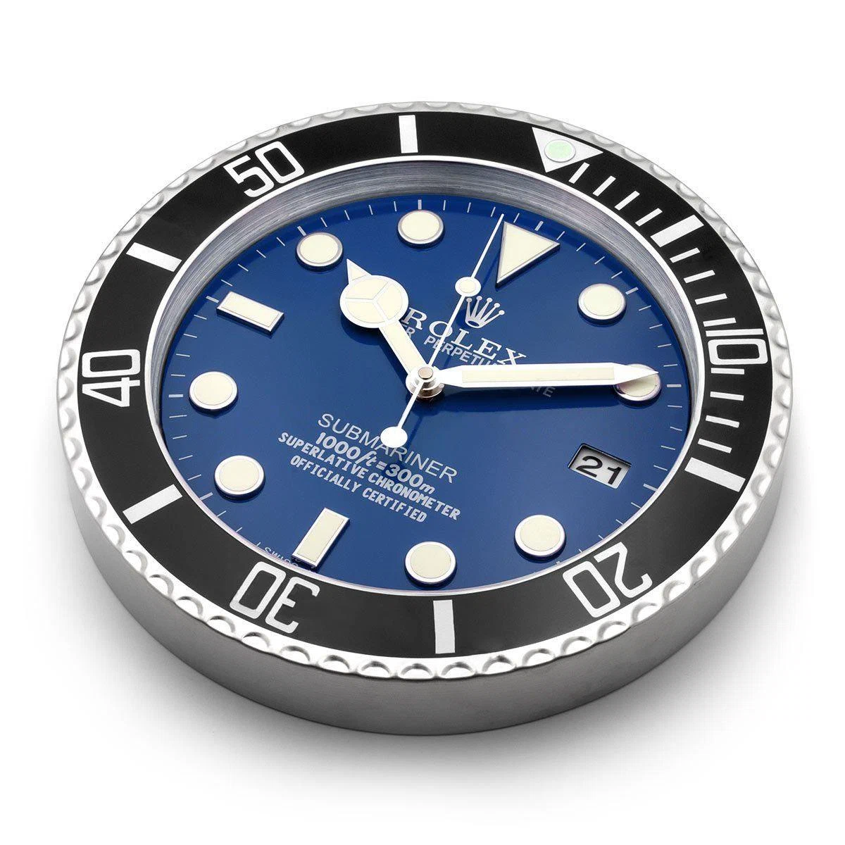 Wanduhr – SUBMARINER Schwarz/Blau Schrägansicht