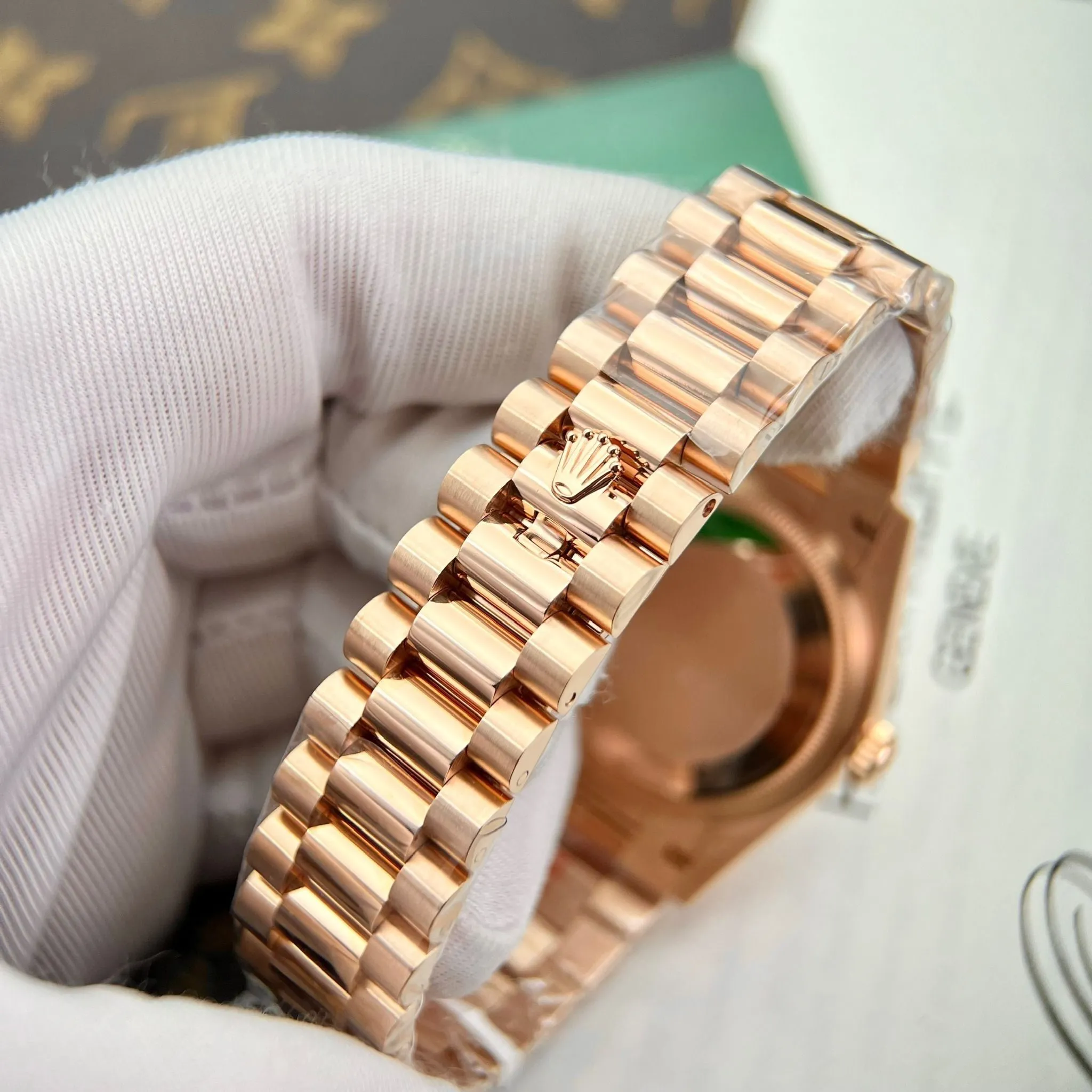 Day Date Roségold Zifferblatt Geriffelt Lünette Presidential Armband
