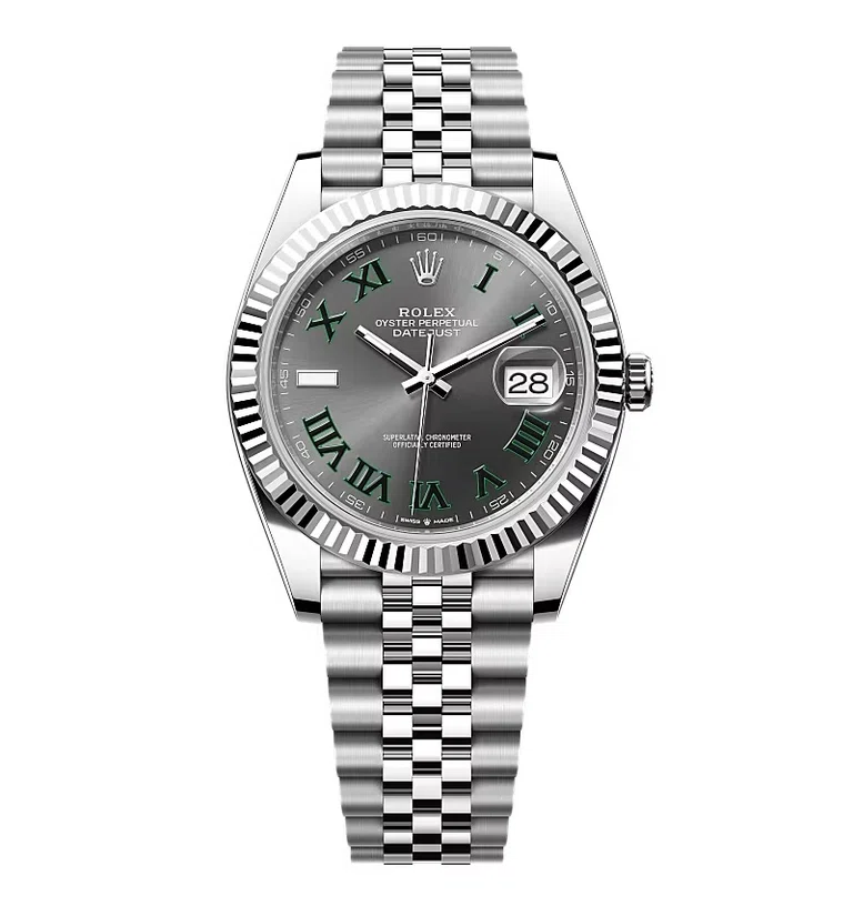 Rolex Datejust rhodiumfarbenes Zifferblatt 126334 “Wimbledon” Geriffelt/Jubilee 41 mm