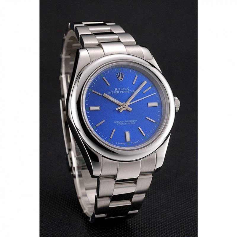 Oyster Perpetual Date blaues Zifferblatt REP016835 Schrägansicht