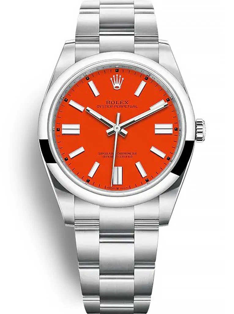 Oyster Perpetual korallenrotes Zifferblatt 124300