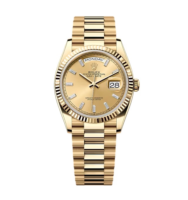 Rolex Day-Date champagnerfarbenes Zifferblatt mit Diamantbesatz 128238-0132 36 mm – Superclone