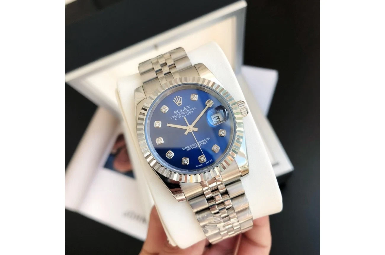 Datejust Edelstahl/Edelstahl Jubilee Blau/Zifferblatt Perspektivansicht