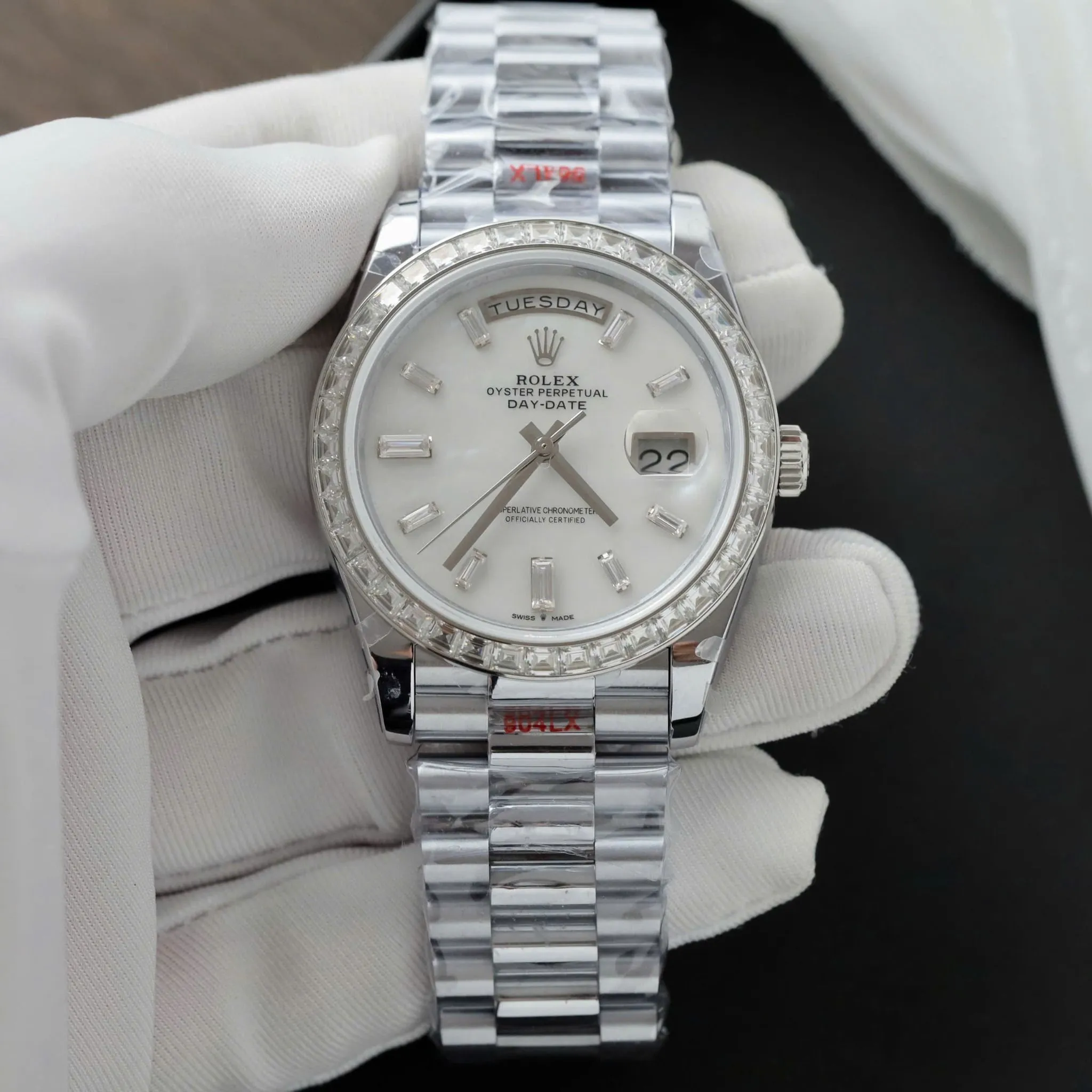 Day Date Pearl Dail mit Diamantbesatz Lünette Presidential Armband
