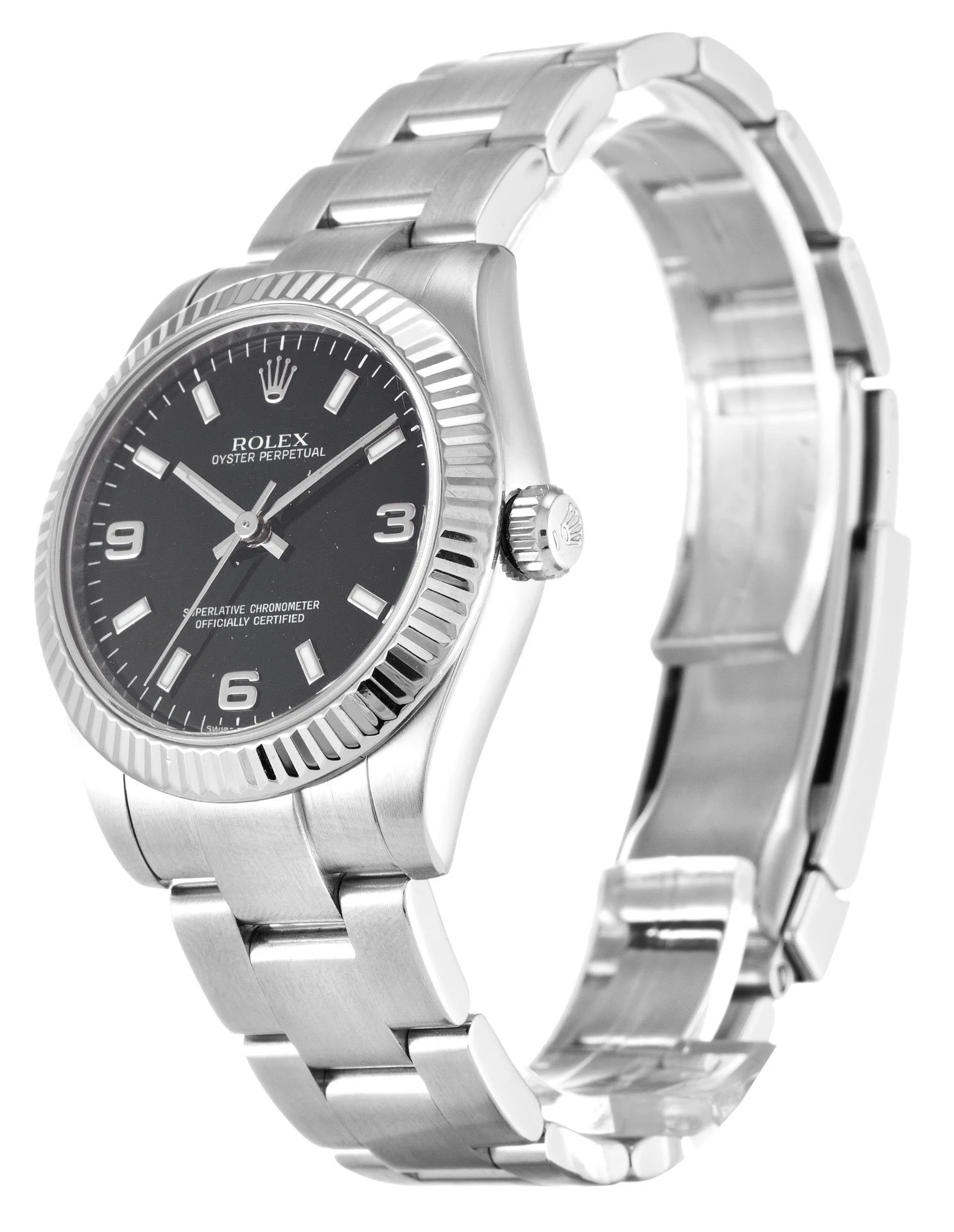 Oyster Perpetual Lady schwarzes Zifferblatt 177234 Perspektivansicht
