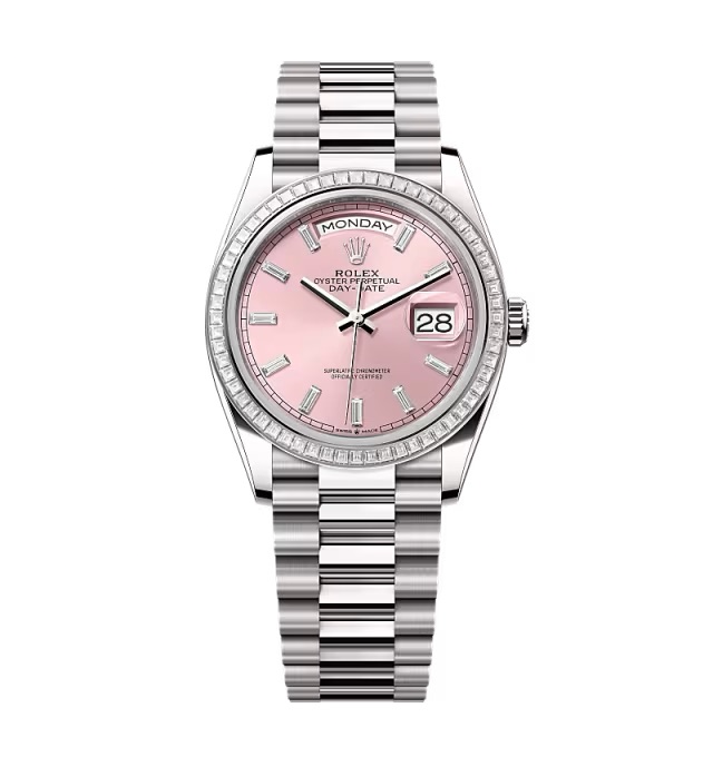 Rolex Day-Date rosafarbenes Zifferblatt mit Diamantbesatz 128399tbr-0029 36 mm – Superclone
