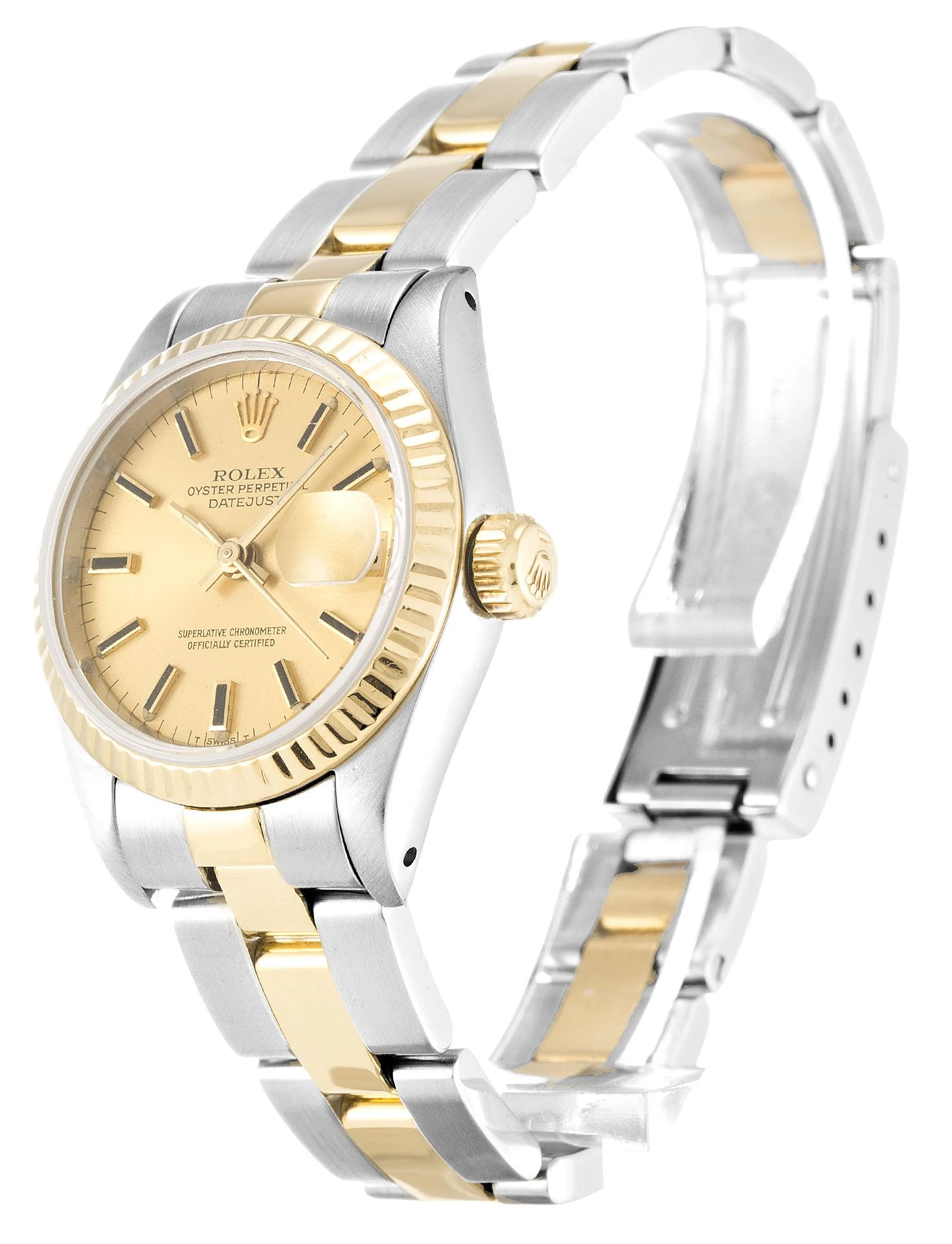 Lady-Datejust champagnerfarbenes Zifferblatt 69173-2 Perspektivansicht