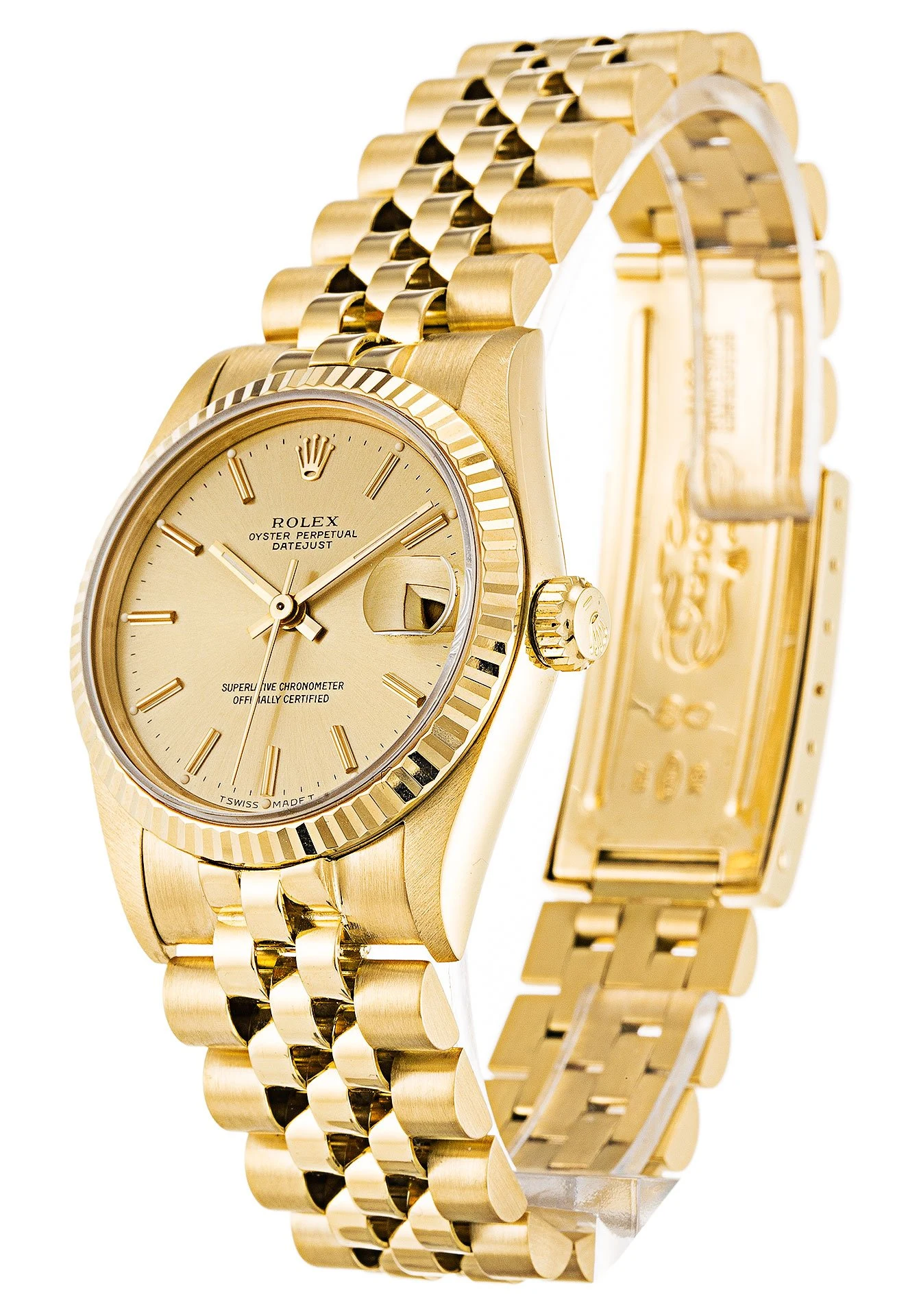 Datejust in mittlerer Größe champagnerfarbenes Zifferblatt 68278 Perspektivansicht